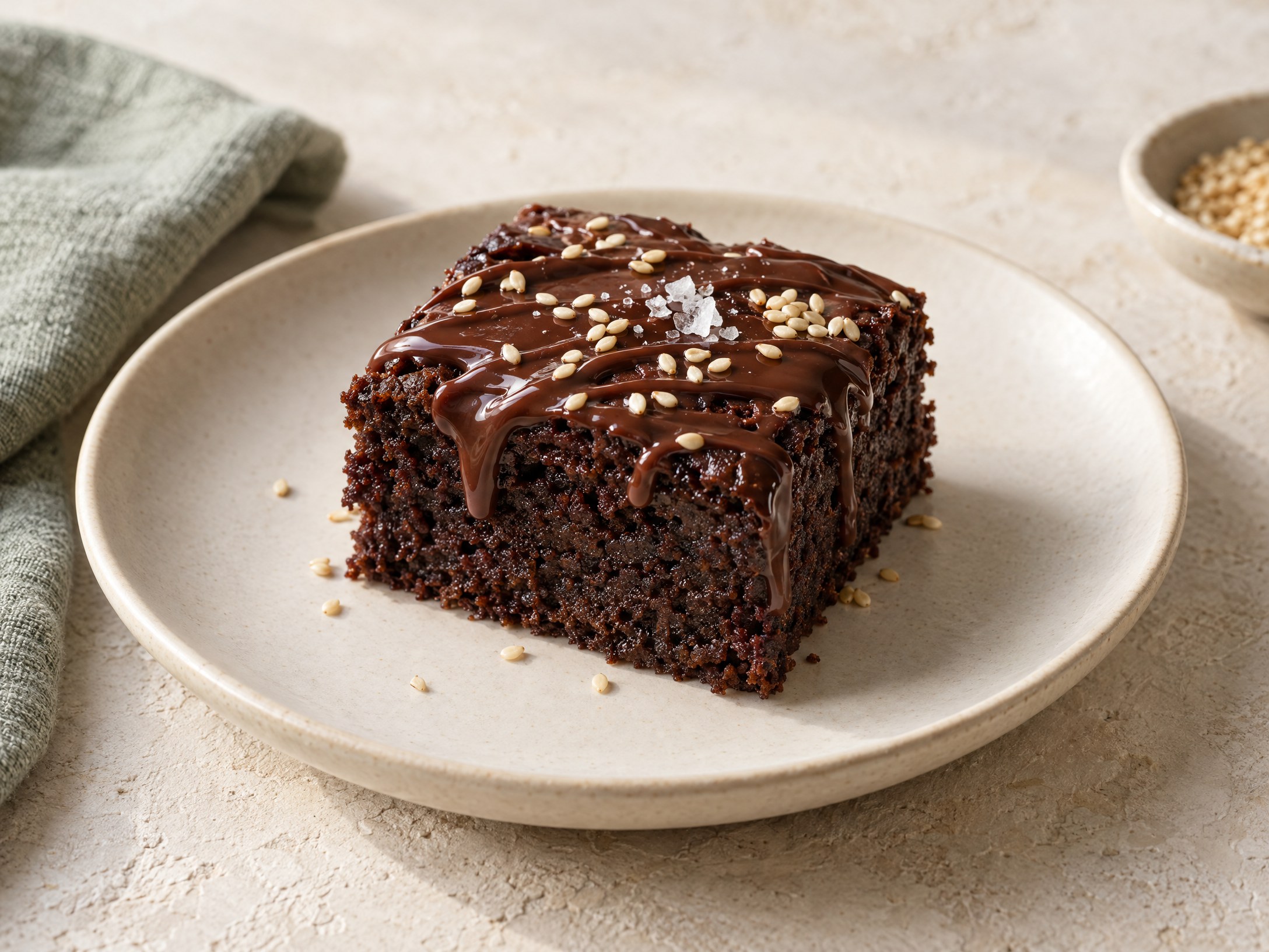 Square of chocolate tahini cake